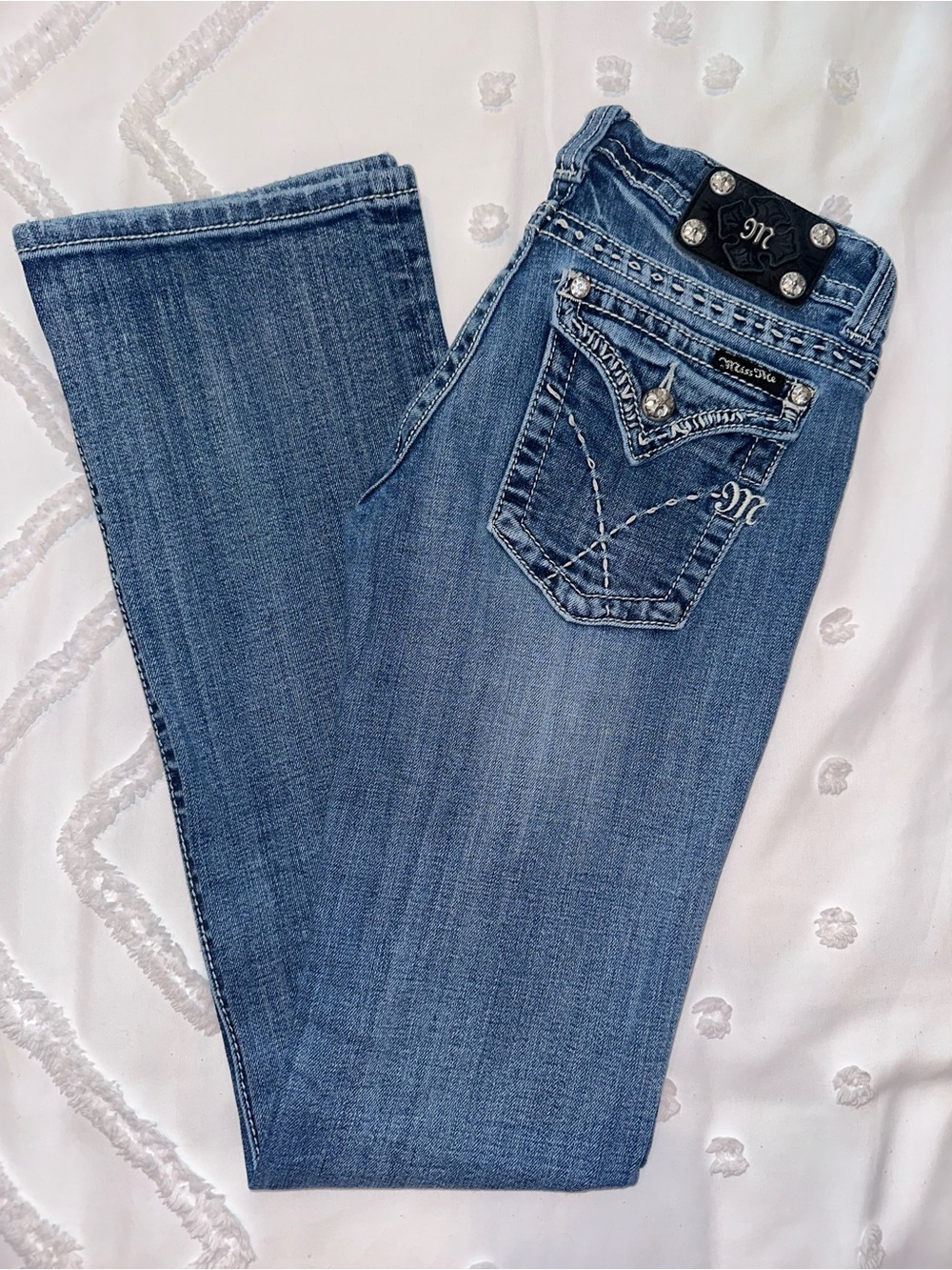 Miss Me Light Blue Embroidered Boot Cut Jeans size 28